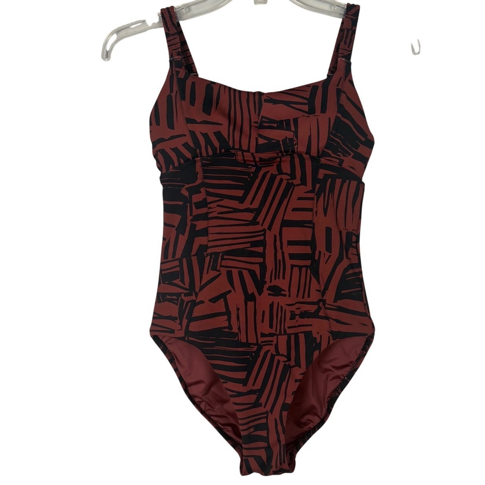 ATHLETA Sculpted Sienna One-Piece Swimsuit, Abstract Brown/Red Clay/Black, XS